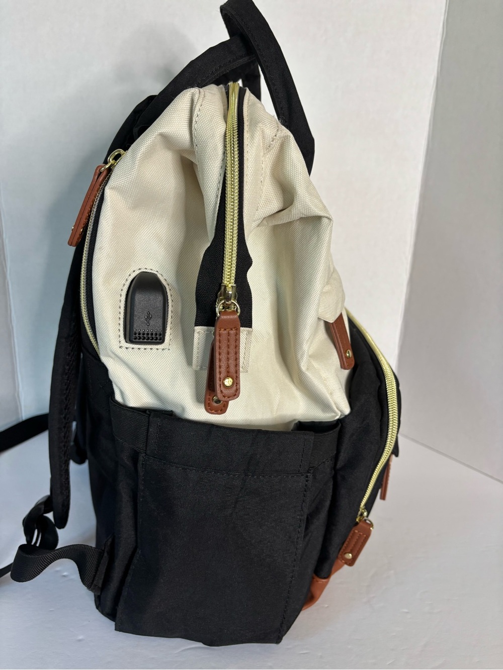 Lovevook Two-Tone Canvas Backpack - Black & Cream with Charging Port - Picture 9 of 13
